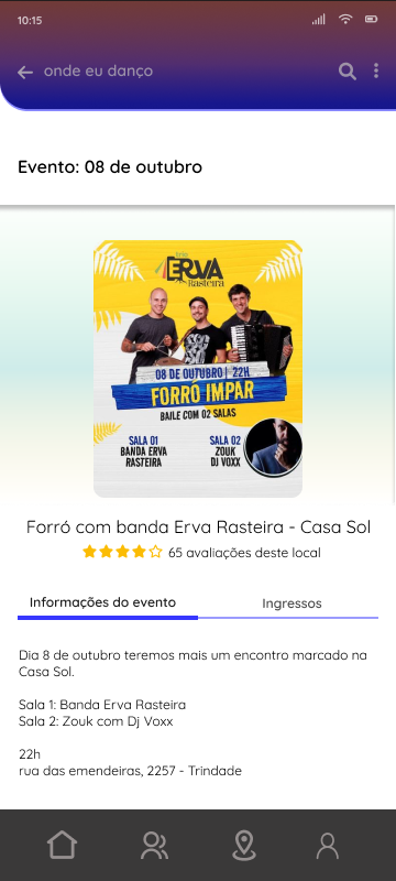 Página do evento de 8 de outubro, com avaliações, informações e ingressos